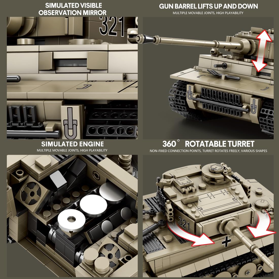 Amazon.com: Aetheria Tiger I Tank Building Blocks, WW2 German Tank